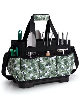 Garden Tool Bag with Hard Bottom, Garden Tote with Shoulder Strap